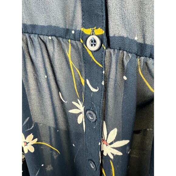 Torrid Size 2 2X 18/20 Blue Chiffon White Daisy Floral Hi-Low 3/4 Sleeve Blouse - Picture 5 of 9